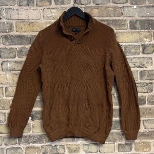 RW&CO. Men's Turtleneck Sweater in Rich Brown 1/4 button zip up cable knit